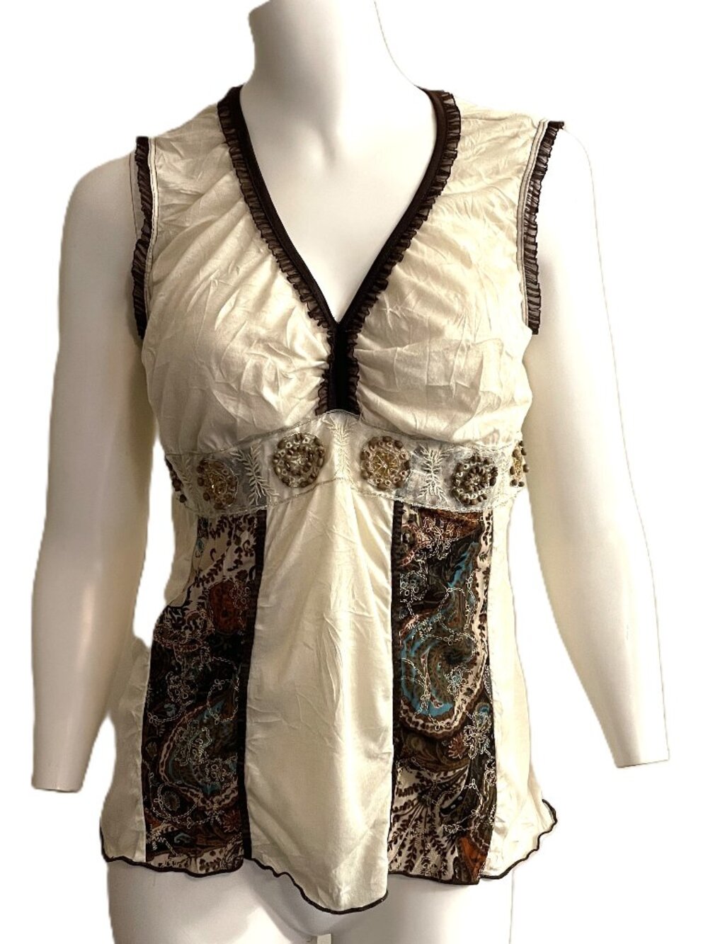 Vtg 90s Y2K B Moss Tank Top Large Fairy Grunge Babydoll WhimsiGoth Beaded Boho